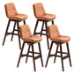 Scandinavian Upholstered Footrest Low Back Stool 27.95'' Rubberwood Bar Stool Orange Brown Set of 4 Clearhalo 'Bar Furniture' 'Bar Stools' 'bar_stools' 'Furniture' 'furniture_bar_stools' 'Kitchen & Dining Furniture' 4855285
