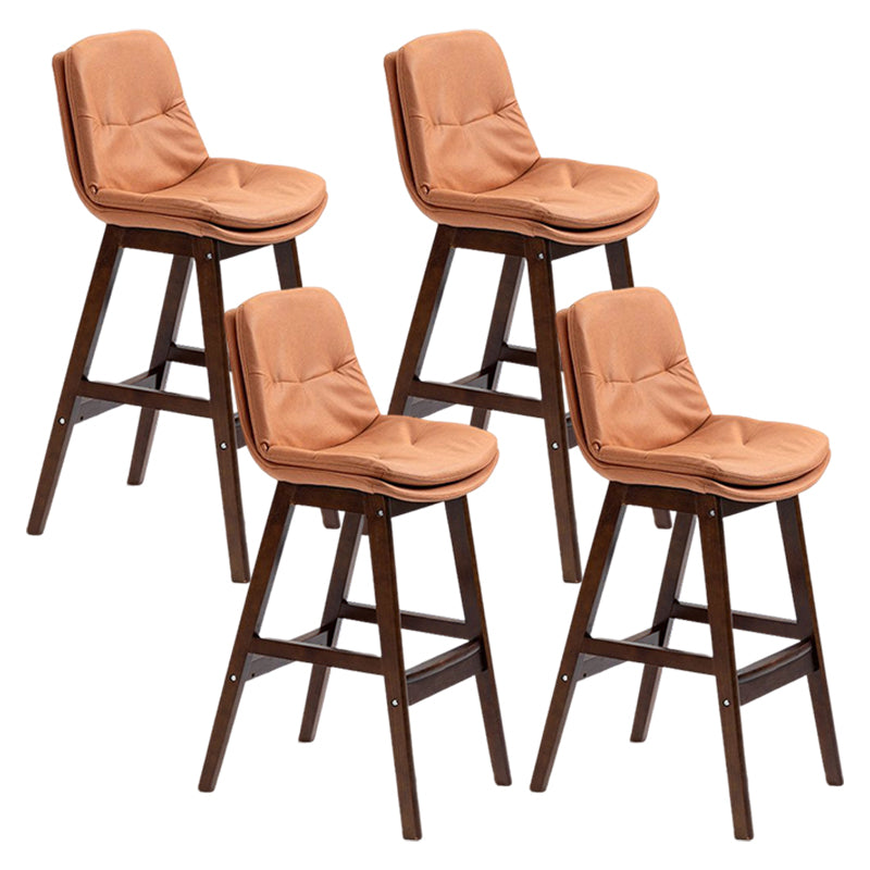 Scandinavian Upholstered Footrest Low Back Stool 27.95'' Rubberwood Bar Stool Orange Brown Set of 4 Clearhalo 'Bar Furniture' 'Bar Stools' 'bar_stools' 'Furniture' 'furniture_bar_stools' 'Kitchen & Dining Furniture' 4855285