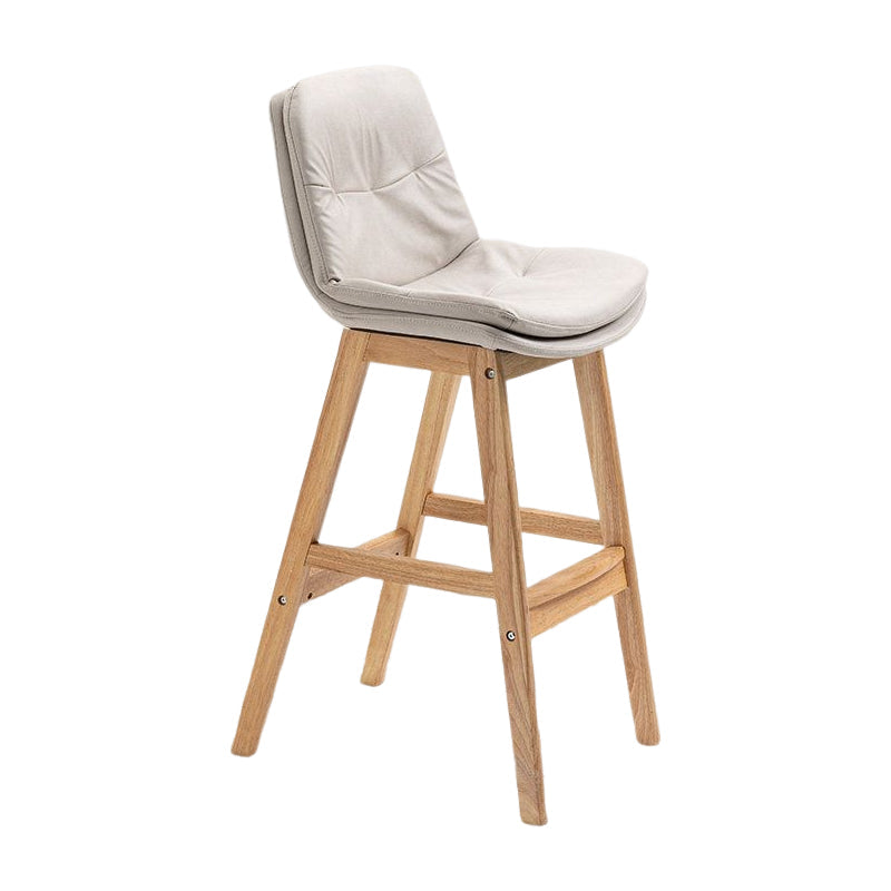 Scandinavian Upholstered Footrest Low Back Stool 27.95'' Rubberwood Bar Stool Off-White Natural 1 Piece Clearhalo 'Bar Furniture' 'Bar Stools' 'bar_stools' 'Furniture' 'furniture_bar_stools' 'Kitchen & Dining Furniture' 4855287