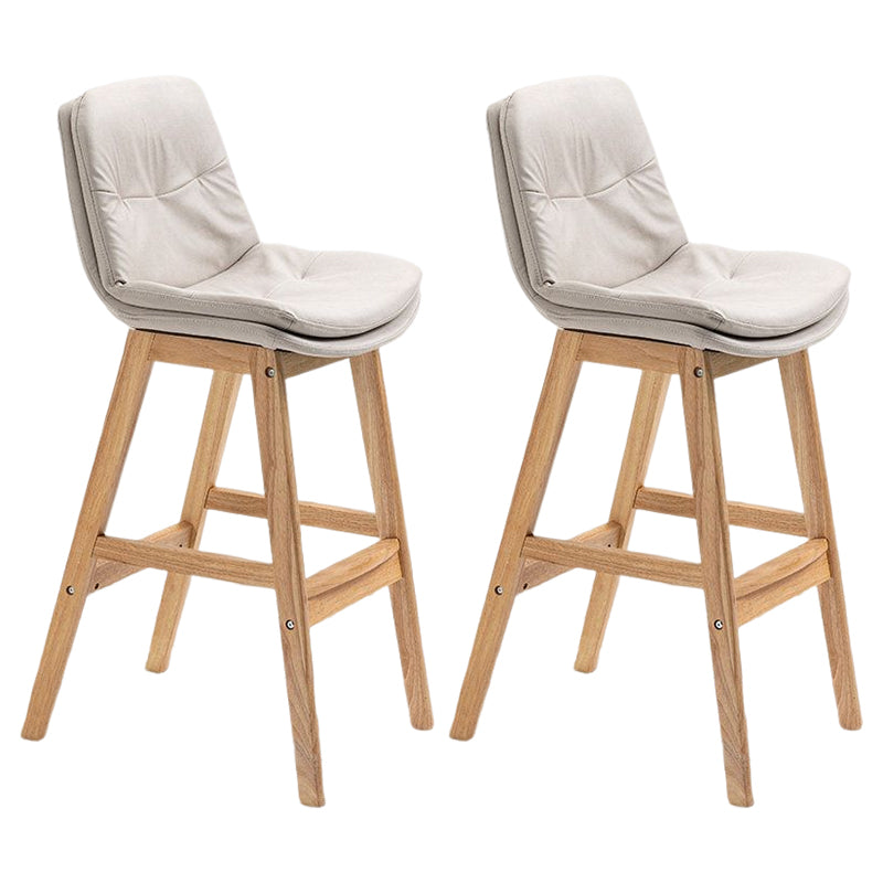 Scandinavian Upholstered Footrest Low Back Stool 27.95'' Rubberwood Bar Stool Off-White Natural Set of 2 Clearhalo 'Bar Furniture' 'Bar Stools' 'bar_stools' 'Furniture' 'furniture_bar_stools' 'Kitchen & Dining Furniture' 4855288