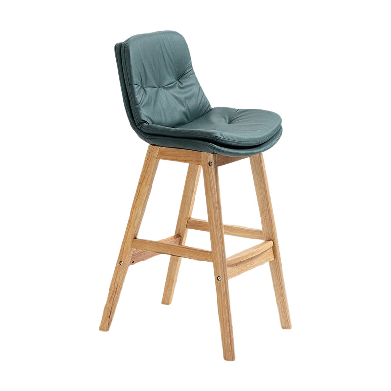 Scandinavian Upholstered Footrest Low Back Stool 27.95'' Rubberwood Bar Stool Blackish Green Natural 1 Piece Clearhalo 'Bar Furniture' 'Bar Stools' 'bar_stools' 'Furniture' 'furniture_bar_stools' 'Kitchen & Dining Furniture' 4855290