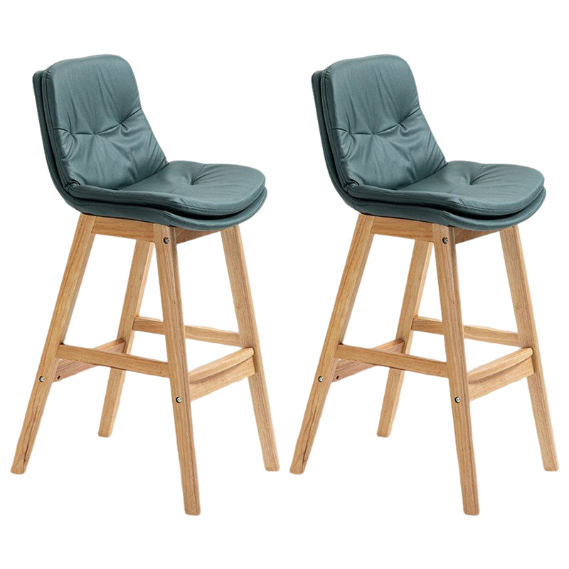Scandinavian Upholstered Footrest Low Back Stool 27.95'' Rubberwood Bar Stool Blackish Green Natural Set of 2 Clearhalo 'Bar Furniture' 'Bar Stools' 'bar_stools' 'Furniture' 'furniture_bar_stools' 'Kitchen & Dining Furniture' 4855291