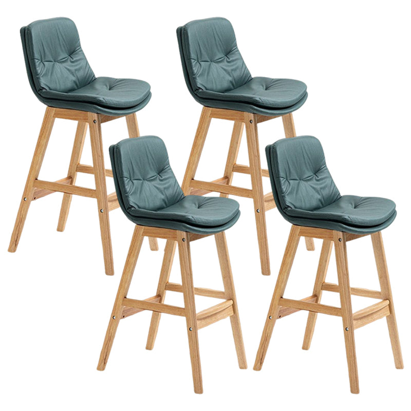 Scandinavian Upholstered Footrest Low Back Stool 27.95'' Rubberwood Bar Stool Blackish Green Natural Set of 4 Clearhalo 'Bar Furniture' 'Bar Stools' 'bar_stools' 'Furniture' 'furniture_bar_stools' 'Kitchen & Dining Furniture' 4855292