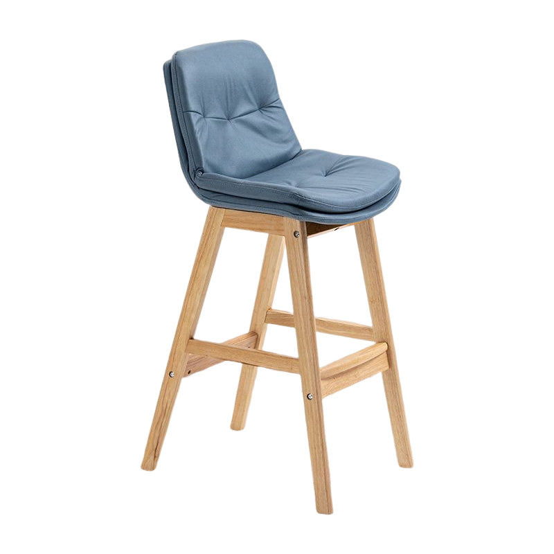 Scandinavian Upholstered Footrest Low Back Stool 27.95'' Rubberwood Bar Stool Blue Natural 1 Piece Clearhalo 'Bar Furniture' 'Bar Stools' 'bar_stools' 'Furniture' 'furniture_bar_stools' 'Kitchen & Dining Furniture' 4855296