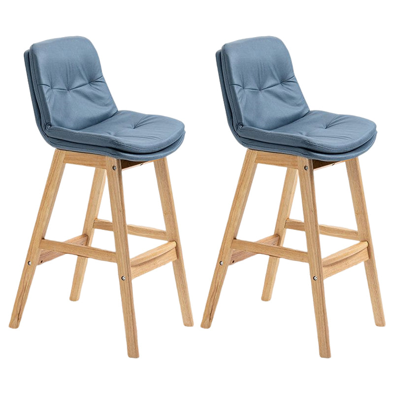 Scandinavian Upholstered Footrest Low Back Stool 27.95'' Rubberwood Bar Stool Blue Natural Set of 2 Clearhalo 'Bar Furniture' 'Bar Stools' 'bar_stools' 'Furniture' 'furniture_bar_stools' 'Kitchen & Dining Furniture' 4855297