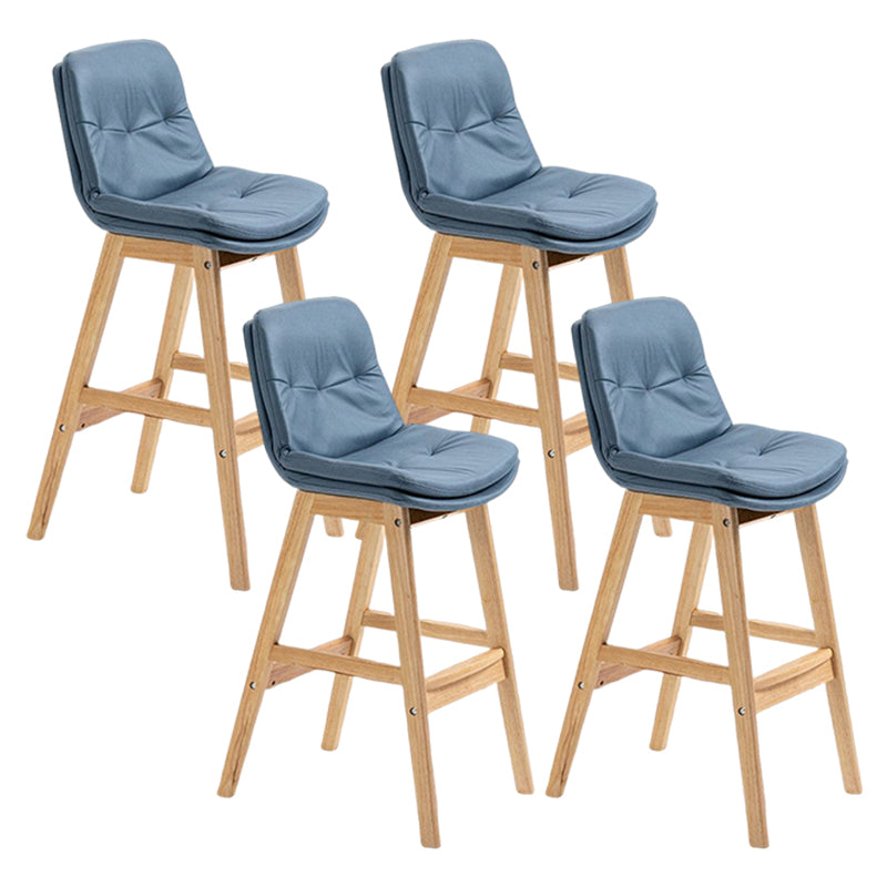Scandinavian Upholstered Footrest Low Back Stool 27.95'' Rubberwood Bar Stool Blue Natural Set of 4 Clearhalo 'Bar Furniture' 'Bar Stools' 'bar_stools' 'Furniture' 'furniture_bar_stools' 'Kitchen & Dining Furniture' 4855298
