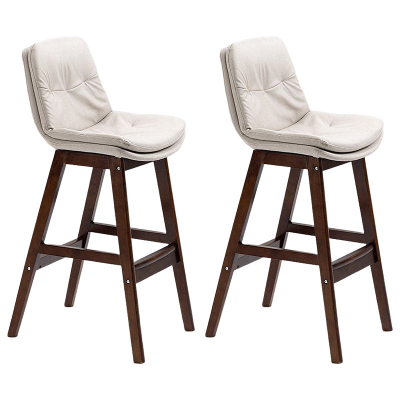 Scandinavian Upholstered Footrest Low Back Stool 27.95'' Rubberwood Bar Stool Off-White Brown Set of 2 Clearhalo 'Bar Furniture' 'Bar Stools' 'bar_stools' 'Furniture' 'furniture_bar_stools' 'Kitchen & Dining Furniture' 4855300