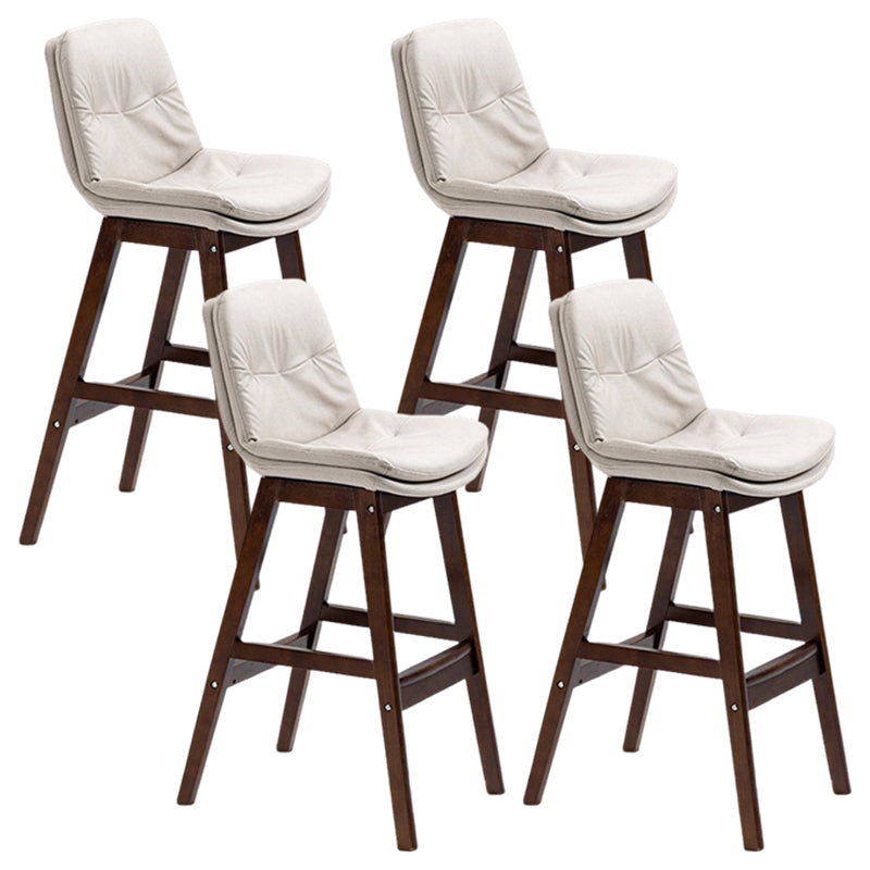 Scandinavian Upholstered Footrest Low Back Stool 27.95'' Rubberwood Bar Stool Off-White Brown Set of 4 Clearhalo 'Bar Furniture' 'Bar Stools' 'bar_stools' 'Furniture' 'furniture_bar_stools' 'Kitchen & Dining Furniture' 4855301