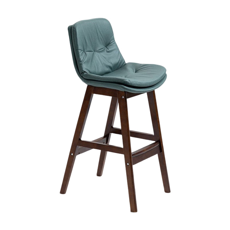 Scandinavian Upholstered Footrest Low Back Stool 27.95'' Rubberwood Bar Stool Blackish Green Brown 1 Piece Clearhalo 'Bar Furniture' 'Bar Stools' 'bar_stools' 'Furniture' 'furniture_bar_stools' 'Kitchen & Dining Furniture' 4855302