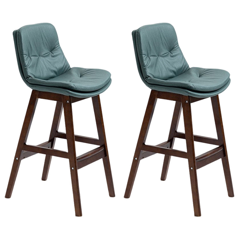 Scandinavian Upholstered Footrest Low Back Stool 27.95'' Rubberwood Bar Stool Blackish Green Brown Set of 2 Clearhalo 'Bar Furniture' 'Bar Stools' 'bar_stools' 'Furniture' 'furniture_bar_stools' 'Kitchen & Dining Furniture' 4855303