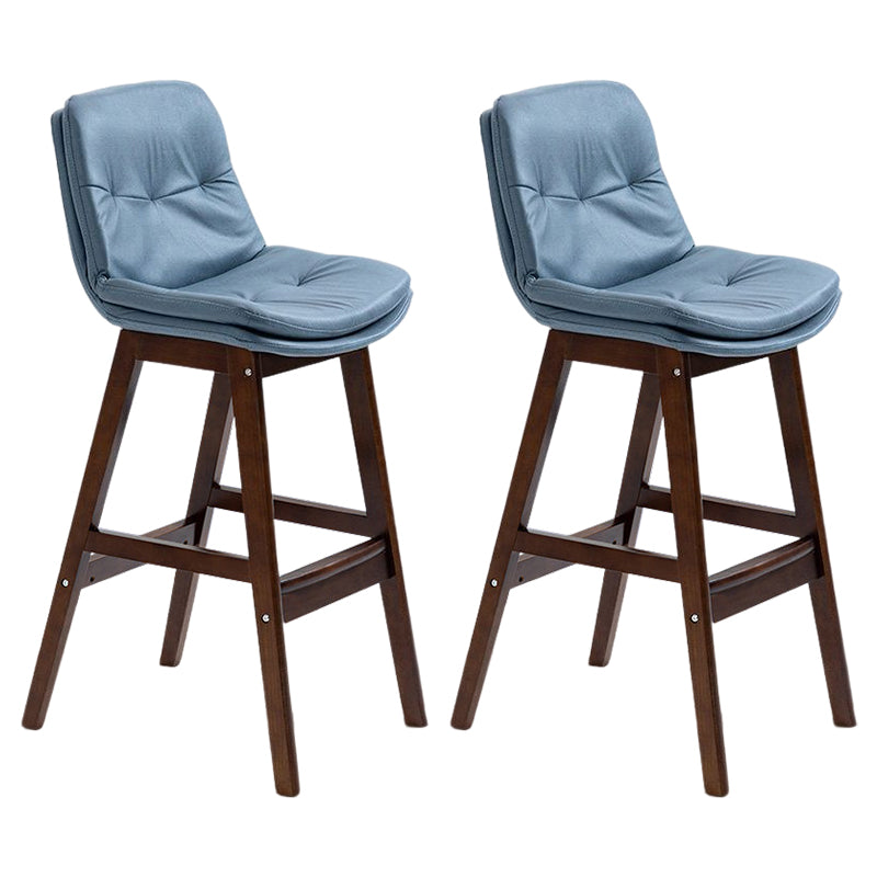 Scandinavian Upholstered Footrest Low Back Stool 27.95'' Rubberwood Bar Stool Blue Brown Set of 2 Clearhalo 'Bar Furniture' 'Bar Stools' 'bar_stools' 'Furniture' 'furniture_bar_stools' 'Kitchen & Dining Furniture' 4855315