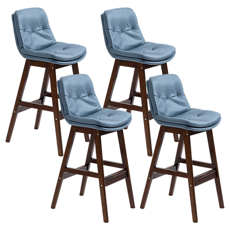 Scandinavian Upholstered Footrest Low Back Stool 27.95'' Rubberwood Bar Stool Blue Brown Set of 4 Clearhalo 'Bar Furniture' 'Bar Stools' 'bar_stools' 'Furniture' 'furniture_bar_stools' 'Kitchen & Dining Furniture' 4855316