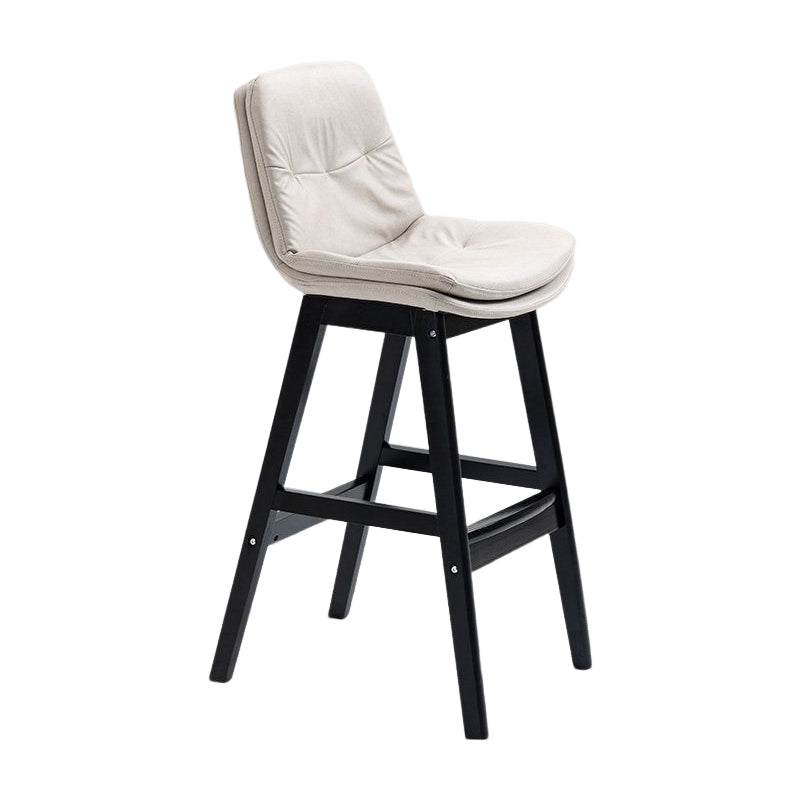 Scandinavian Upholstered Footrest Low Back Stool 27.95'' Rubberwood Bar Stool Off-White Black 1 Piece Clearhalo 'Bar Furniture' 'Bar Stools' 'bar_stools' 'Furniture' 'furniture_bar_stools' 'Kitchen & Dining Furniture' 4855320