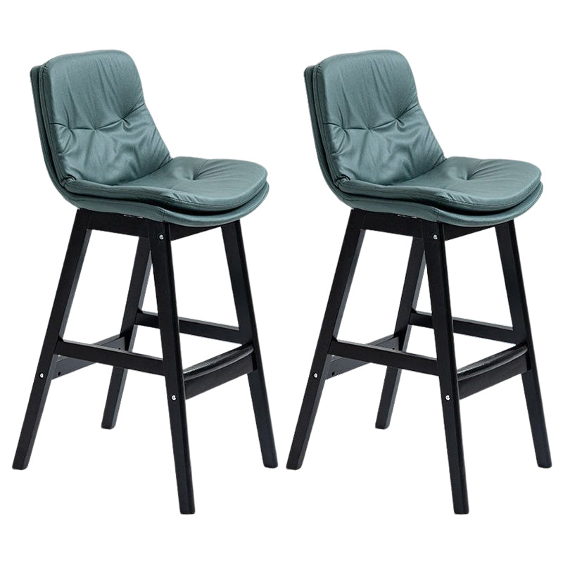 Scandinavian Upholstered Footrest Low Back Stool 27.95'' Rubberwood Bar Stool Blackish Green Black Set of 2 Clearhalo 'Bar Furniture' 'Bar Stools' 'bar_stools' 'Furniture' 'furniture_bar_stools' 'Kitchen & Dining Furniture' 4855327