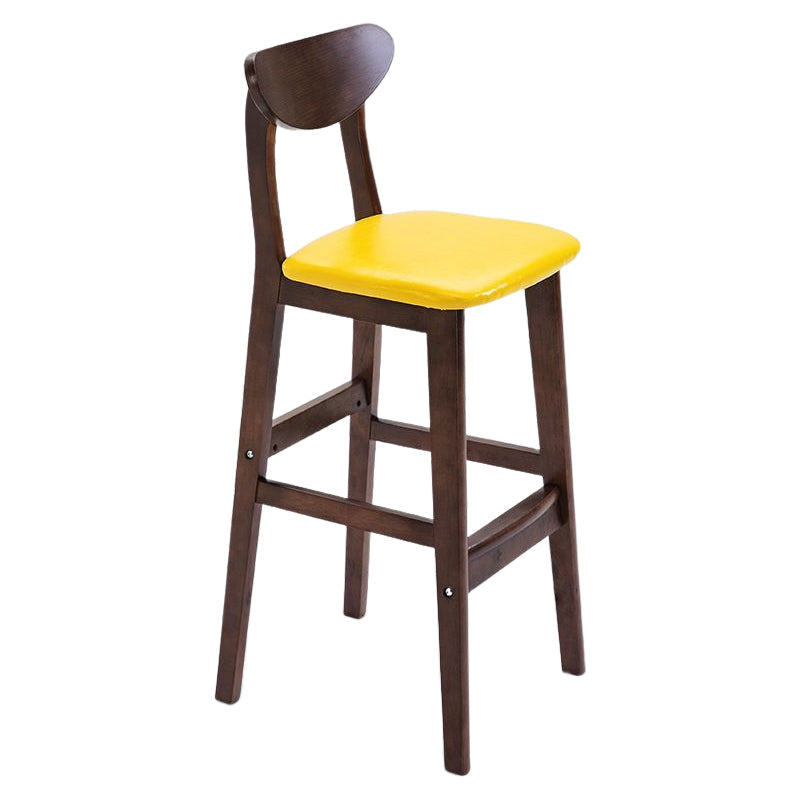 Footrest Wood Upholstered Bar Stool Matte Finish 28.74'' Low Back Stool Yellow Brown 1 Piece Clearhalo 'Bar Furniture' 'Bar Stools' 'bar_stools' 'furn' 'furn_bar_stools' 'Furniture' 'furniture_bar_stools' 'Kitchen & Dining Furniture' 4855334