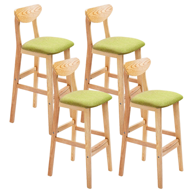 Footrest Wood Upholstered Bar Stool Matte Finish 28.74'' Low Back Stool Green Natural 4 Piece Set Clearhalo 'Bar Furniture' 'Bar Stools' 'bar_stools' 'furn' 'furn_bar_stools' 'Furniture' 'furniture_bar_stools' 'Kitchen & Dining Furniture' 4855347