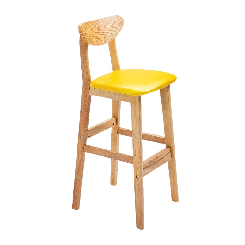 Footrest Wood Upholstered Bar Stool Matte Finish 28.74'' Low Back Stool Yellow Natural 1 Piece Clearhalo 'Bar Furniture' 'Bar Stools' 'bar_stools' 'furn' 'furn_bar_stools' 'Furniture' 'furniture_bar_stools' 'Kitchen & Dining Furniture' 4855348