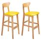 Footrest Wood Upholstered Bar Stool Matte Finish 28.74'' Low Back Stool Yellow Natural 2 Piece Set Clearhalo 'Bar Furniture' 'Bar Stools' 'bar_stools' 'furn' 'furn_bar_stools' 'Furniture' 'furniture_bar_stools' 'Kitchen & Dining Furniture' 4855349