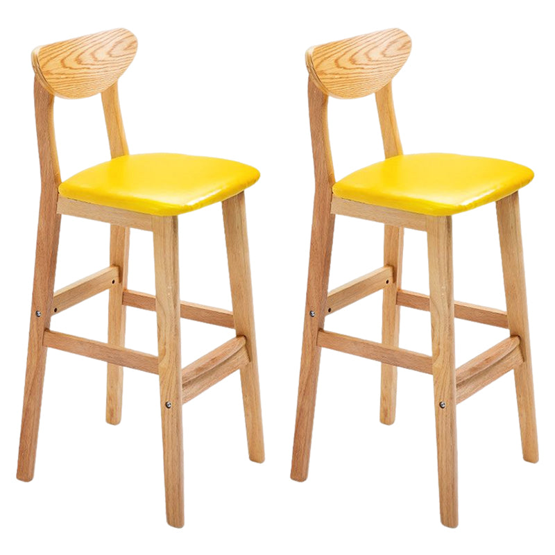 Footrest Wood Upholstered Bar Stool Matte Finish 28.74'' Low Back Stool Yellow Natural 2 Piece Set Clearhalo 'Bar Furniture' 'Bar Stools' 'bar_stools' 'furn' 'furn_bar_stools' 'Furniture' 'furniture_bar_stools' 'Kitchen & Dining Furniture' 4855349