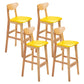 Footrest Wood Upholstered Bar Stool Matte Finish 28.74'' Low Back Stool Yellow Natural 4 Piece Set Clearhalo 'Bar Furniture' 'Bar Stools' 'bar_stools' 'furn' 'furn_bar_stools' 'Furniture' 'furniture_bar_stools' 'Kitchen & Dining Furniture' 4855350