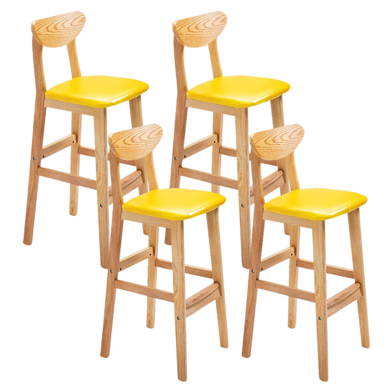 Footrest Wood Upholstered Bar Stool Matte Finish 28.74'' Low Back Stool Yellow Natural 4 Piece Set Clearhalo 'Bar Furniture' 'Bar Stools' 'bar_stools' 'furn' 'furn_bar_stools' 'Furniture' 'furniture_bar_stools' 'Kitchen & Dining Furniture' 4855350