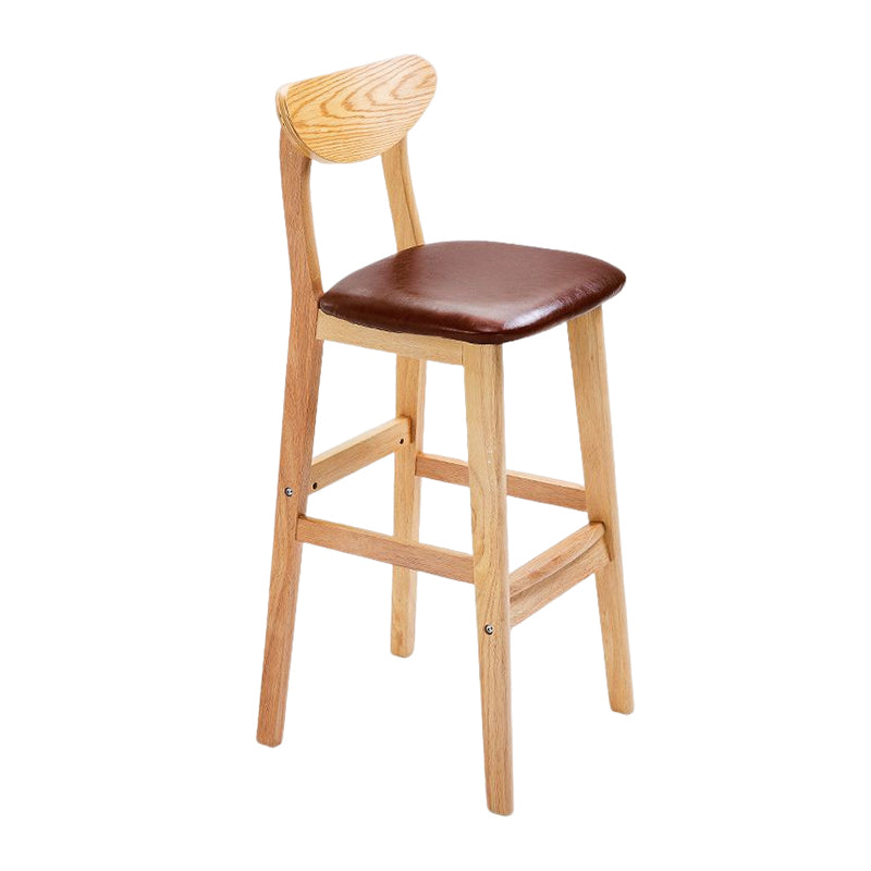 Footrest Wood Upholstered Bar Stool Matte Finish 28.74'' Low Back Stool Brown Natural 1 Piece Clearhalo 'Bar Furniture' 'Bar Stools' 'bar_stools' 'furn' 'furn_bar_stools' 'Furniture' 'furniture_bar_stools' 'Kitchen & Dining Furniture' 4855357