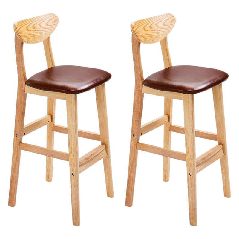 Footrest Wood Upholstered Bar Stool Matte Finish 28.74'' Low Back Stool Brown Natural 2 Piece Set Clearhalo 'Bar Furniture' 'Bar Stools' 'bar_stools' 'furn' 'furn_bar_stools' 'Furniture' 'furniture_bar_stools' 'Kitchen & Dining Furniture' 4855358