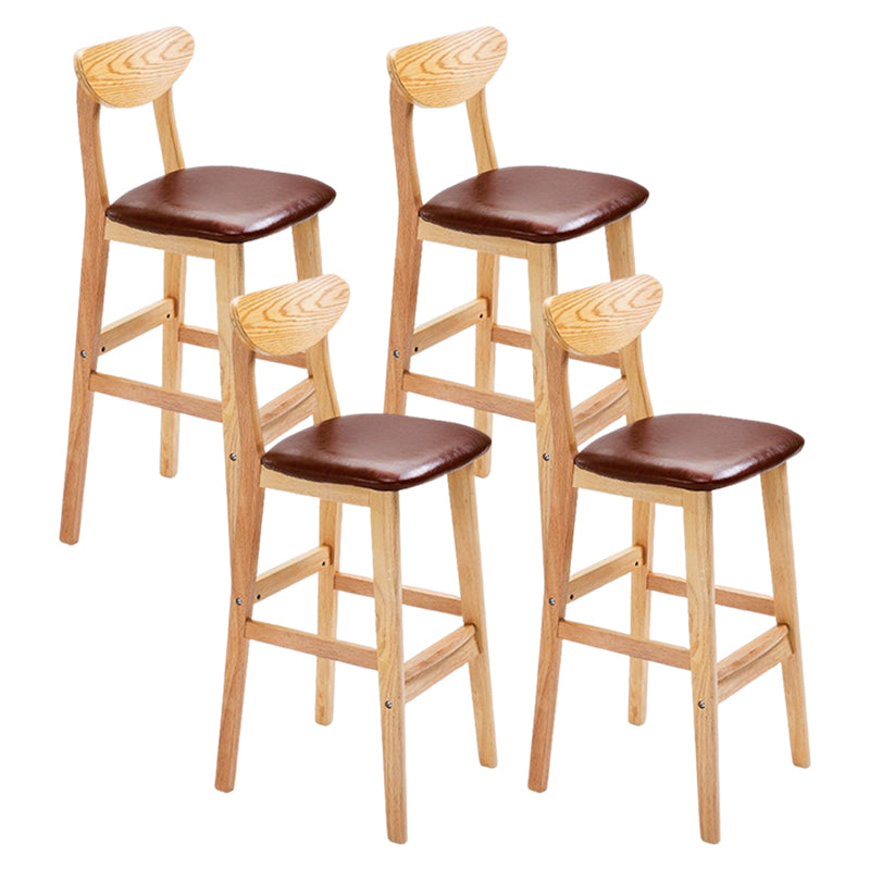 Footrest Wood Upholstered Bar Stool Matte Finish 28.74'' Low Back Stool Brown Natural 4 Piece Set Clearhalo 'Bar Furniture' 'Bar Stools' 'bar_stools' 'furn' 'furn_bar_stools' 'Furniture' 'furniture_bar_stools' 'Kitchen & Dining Furniture' 4855359