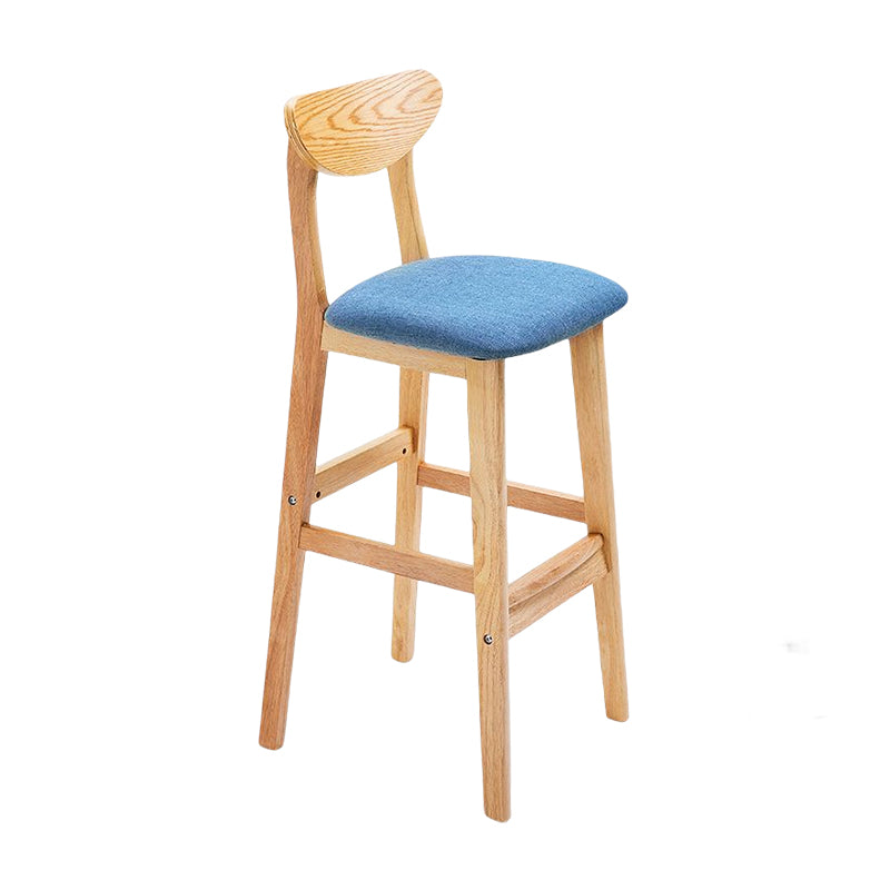 Footrest Wood Upholstered Bar Stool Matte Finish 28.74'' Low Back Stool Blue Natural 1 Piece Clearhalo 'Bar Furniture' 'Bar Stools' 'bar_stools' 'furn' 'furn_bar_stools' 'Furniture' 'furniture_bar_stools' 'Kitchen & Dining Furniture' 4855360