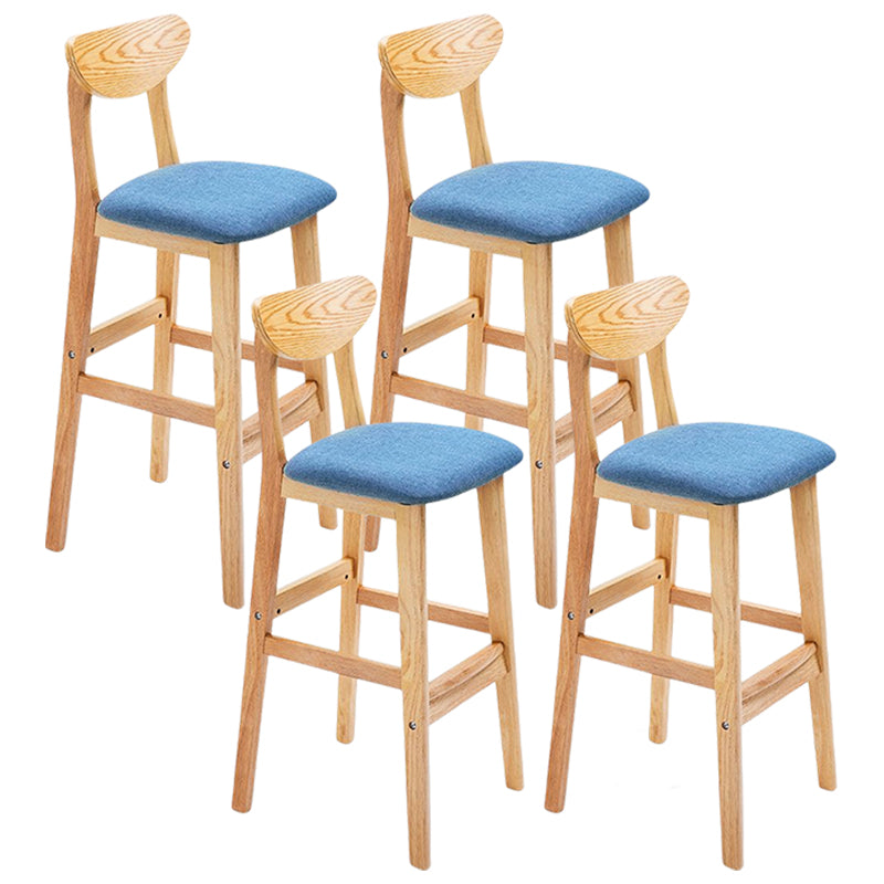 Footrest Wood Upholstered Bar Stool Matte Finish 28.74'' Low Back Stool Blue Natural 4 Piece Set Clearhalo 'Bar Furniture' 'Bar Stools' 'bar_stools' 'furn' 'furn_bar_stools' 'Furniture' 'furniture_bar_stools' 'Kitchen & Dining Furniture' 4855362