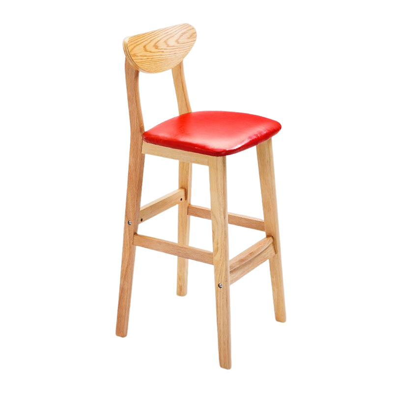 Footrest Wood Upholstered Bar Stool Matte Finish 28.74'' Low Back Stool Red Natural 1 Piece Clearhalo 'Bar Furniture' 'Bar Stools' 'bar_stools' 'furn' 'furn_bar_stools' 'Furniture' 'furniture_bar_stools' 'Kitchen & Dining Furniture' 4855372