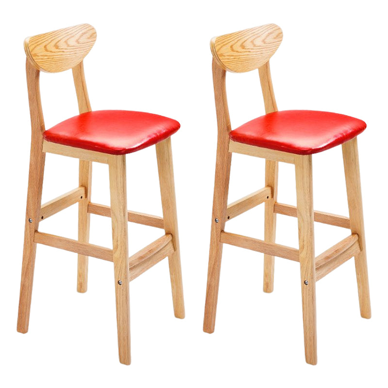 Footrest Wood Upholstered Bar Stool Matte Finish 28.74'' Low Back Stool Red Natural 2 Piece Set Clearhalo 'Bar Furniture' 'Bar Stools' 'bar_stools' 'furn' 'furn_bar_stools' 'Furniture' 'furniture_bar_stools' 'Kitchen & Dining Furniture' 4855373