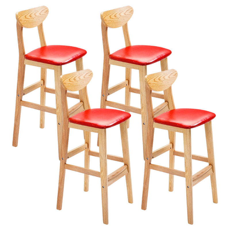 Footrest Wood Upholstered Bar Stool Matte Finish 28.74'' Low Back Stool Red Natural 4 Piece Set Clearhalo 'Bar Furniture' 'Bar Stools' 'bar_stools' 'furn' 'furn_bar_stools' 'Furniture' 'furniture_bar_stools' 'Kitchen & Dining Furniture' 4855374