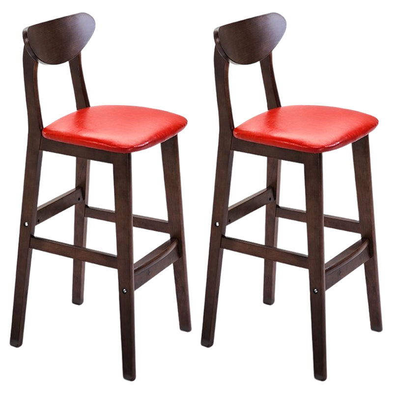 Footrest Wood Upholstered Bar Stool Matte Finish 28.74'' Low Back Stool Red Brown 2 Piece Set Clearhalo 'Bar Furniture' 'Bar Stools' 'bar_stools' 'furn' 'furn_bar_stools' 'Furniture' 'furniture_bar_stools' 'Kitchen & Dining Furniture' 4855376