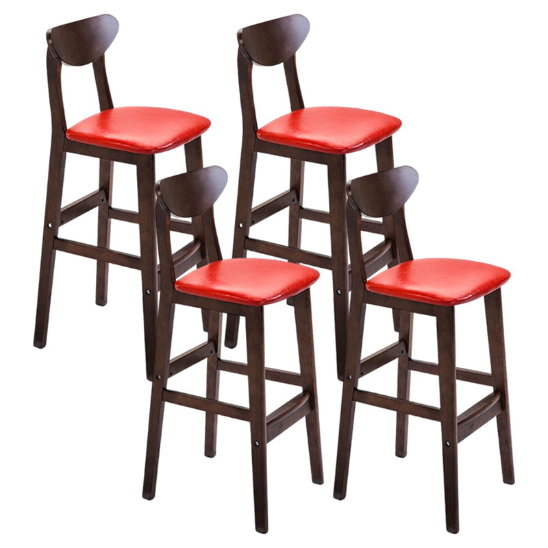 Footrest Wood Upholstered Bar Stool Matte Finish 28.74'' Low Back Stool Red Brown 4 Piece Set Clearhalo 'Bar Furniture' 'Bar Stools' 'bar_stools' 'furn' 'furn_bar_stools' 'Furniture' 'furniture_bar_stools' 'Kitchen & Dining Furniture' 4855377