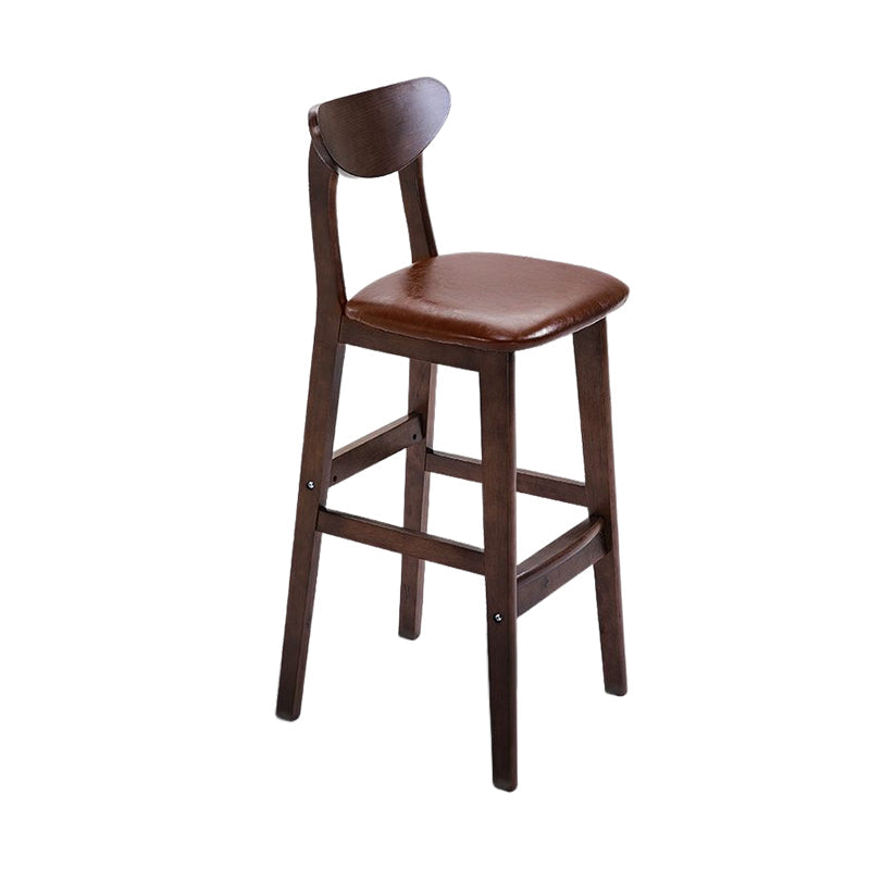 Footrest Wood Upholstered Bar Stool Matte Finish 28.74'' Low Back Stool Brown Brown 1 Piece Clearhalo 'Bar Furniture' 'Bar Stools' 'bar_stools' 'furn' 'furn_bar_stools' 'Furniture' 'furniture_bar_stools' 'Kitchen & Dining Furniture' 4855378