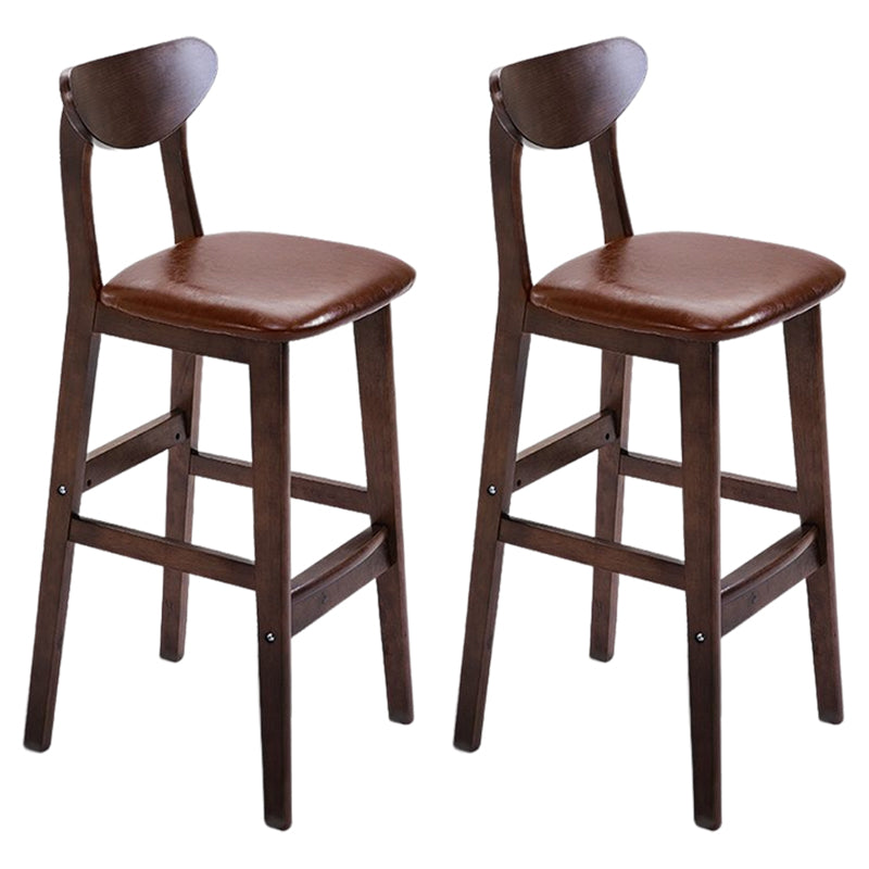 Footrest Wood Upholstered Bar Stool Matte Finish 28.74'' Low Back Stool Brown Brown 2 Piece Set Clearhalo 'Bar Furniture' 'Bar Stools' 'bar_stools' 'furn' 'furn_bar_stools' 'Furniture' 'furniture_bar_stools' 'Kitchen & Dining Furniture' 4855379