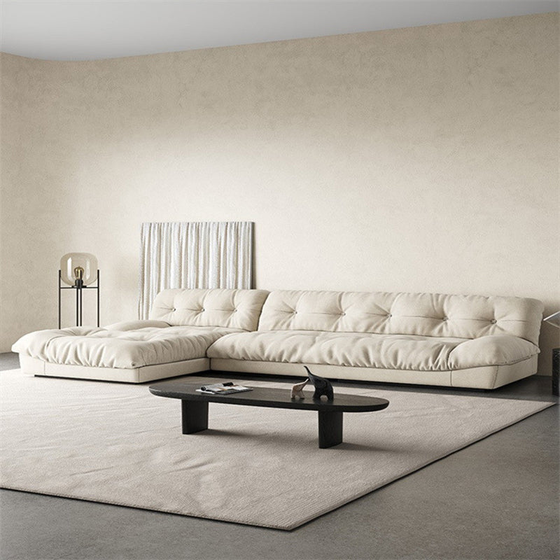 Modern Tufted Back Sofa Sectional Cream Armless Sofa and Chiase 110"L x 69"W x 29.5"H Left Clearhalo 'furn' 'furn_sectionals' 'Furniture' 'furniture_sectionals' 'kitchen' 'kitchen_sectionals' 'Living Room Furniture' 'Sectionals' 4855382