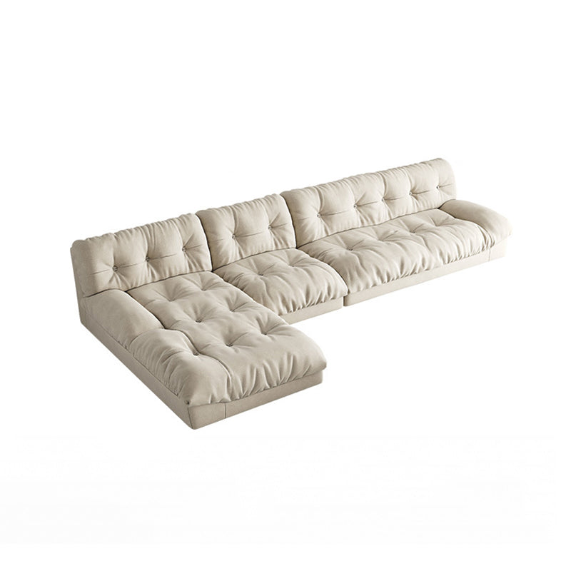 Modern Tufted Back Sofa Sectional Cream Armless Sofa and Chiase 140"L x 69"W x 29.5"H Left Clearhalo 'furn' 'furn_sectionals' 'Furniture' 'furniture_sectionals' 'kitchen' 'kitchen_sectionals' 'Living Room Furniture' 'Sectionals' 4855386