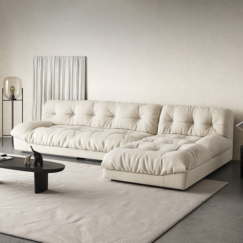 Modern Tufted Back Sofa Sectional Cream Armless Sofa and Chiase 110"L x 69"W x 29.5"H Right Clearhalo 'furn' 'furn_sectionals' 'Furniture' 'furniture_sectionals' 'kitchen' 'kitchen_sectionals' 'Living Room Furniture' 'Sectionals' 4855388