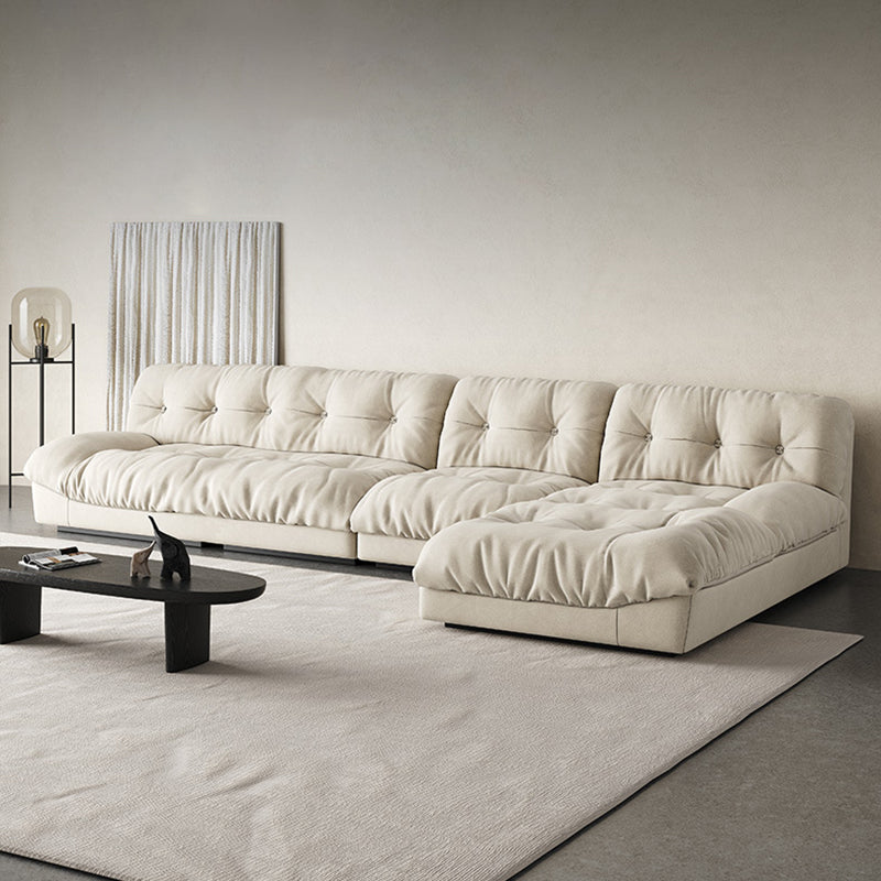 Modern Tufted Back Sofa Sectional Cream Armless Sofa and Chiase 140"L x 69"W x 29.5"H Right Clearhalo 'furn' 'furn_sectionals' 'Furniture' 'furniture_sectionals' 'kitchen' 'kitchen_sectionals' 'Living Room Furniture' 'Sectionals' 4855389