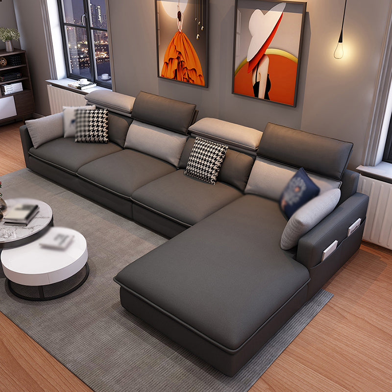 L-Shape Faux leather Square Arm High Back Sectional with Stain-Resistant and Storage Dark Grey Light Grey Clearhalo 'furn' 'furn_sectionals' 'Furniture' 'furniture_sectionals' 'kitchen' 'kitchen_sectionals' 'Living Room Furniture' 'Sectionals' 4855407