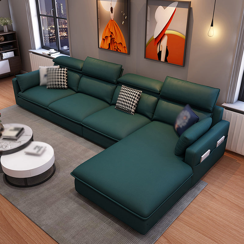 L-Shape Faux leather Square Arm High Back Sectional with Stain-Resistant and Storage Blackish Green Clearhalo 'furn' 'furn_sectionals' 'Furniture' 'furniture_sectionals' 'kitchen' 'kitchen_sectionals' 'Living Room Furniture' 'Sectionals' 4855408