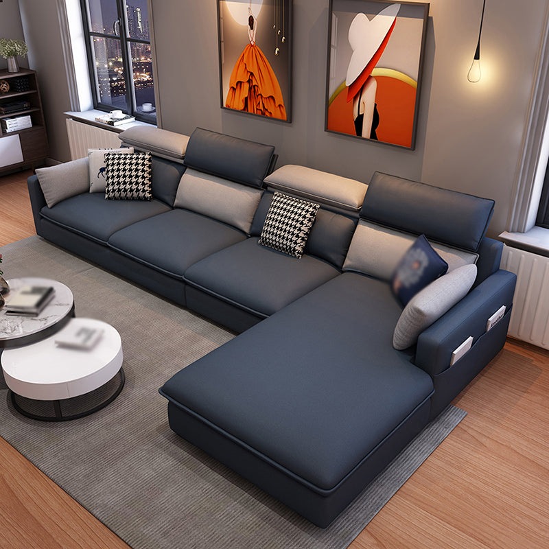 L-Shape Faux leather Square Arm High Back Sectional with Stain-Resistant and Storage Blue-Gray Clearhalo 'furn' 'furn_sectionals' 'Furniture' 'furniture_sectionals' 'kitchen' 'kitchen_sectionals' 'Living Room Furniture' 'Sectionals' 4855412