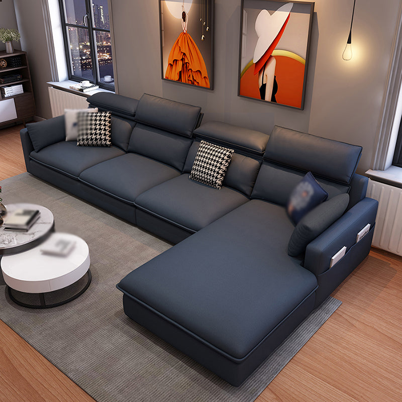 L-Shape Faux leather Square Arm High Back Sectional with Storage and Stain-Resistant Dark Blue Clearhalo 'furn' 'furn_sectionals' 'Furniture' 'furniture_sectionals' 'kitchen' 'kitchen_sectionals' 'Living Room Furniture' 'Sectionals' 4855426