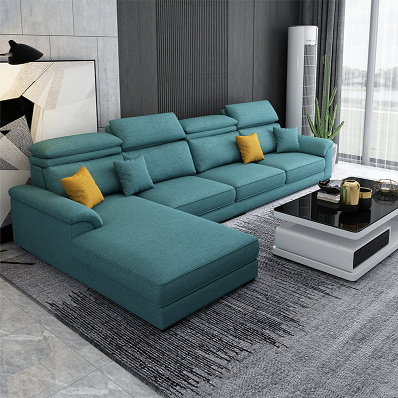 Scandinavian L-Shape Sofa and Chaise Pillow Top Arm High Back Sectional with Slipcover Blue Linen Blend Clearhalo 'furn' 'furn_sectionals' 'Furniture' 'furniture_sectionals' 'kitchen' 'kitchen_sectionals' 'Living Room Furniture' 'Sectionals' 4855442
