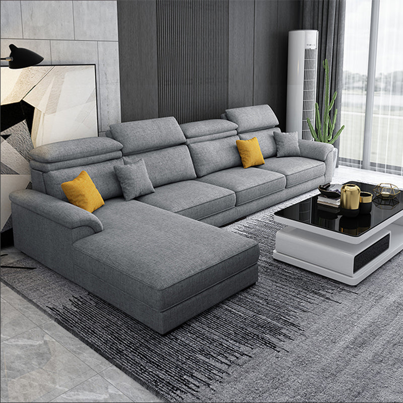 Scandinavian L-Shape Sofa and Chaise Pillow Top Arm High Back Sectional with Slipcover Light Gray Linen Blend Clearhalo 'furn' 'furn_sectionals' 'Furniture' 'furniture_sectionals' 'kitchen' 'kitchen_sectionals' 'Living Room Furniture' 'Sectionals' 4855443