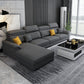 Scandinavian L-Shape Sofa and Chaise Pillow Top Arm High Back Sectional with Slipcover 142"L x 71"W x 37.4"H Dark Gray Linen Blend Clearhalo 'furn' 'furn_sectionals' 'Furniture' 'furniture_sectionals' 'kitchen' 'kitchen_sectionals' 'Living Room Furniture' 'Sectionals' 4855444