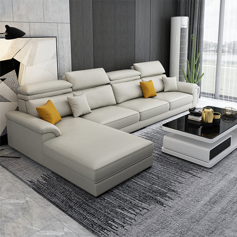 Scandinavian L-Shape Sofa and Chaise Pillow Top Arm High Back Sectional with Slipcover Khaki Faux Leather Clearhalo 'furn' 'furn_sectionals' 'Furniture' 'furniture_sectionals' 'kitchen' 'kitchen_sectionals' 'Living Room Furniture' 'Sectionals' 4855445