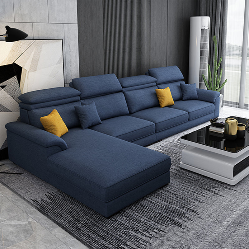 Scandinavian L-Shape Sofa and Chaise Pillow Top Arm High Back Sectional with Slipcover Dark Blue Linen Blend Clearhalo 'furn' 'furn_sectionals' 'Furniture' 'furniture_sectionals' 'kitchen' 'kitchen_sectionals' 'Living Room Furniture' 'Sectionals' 4855446